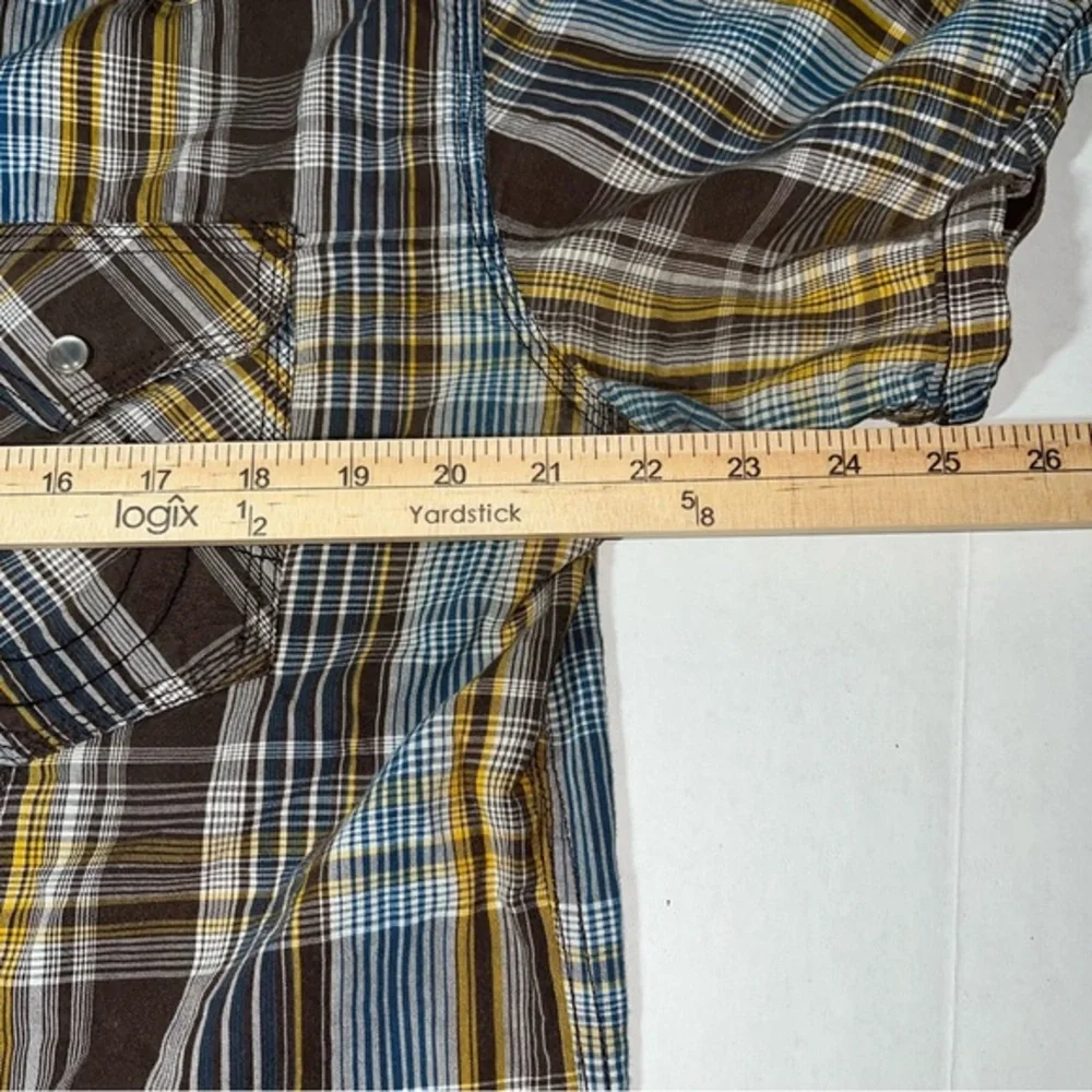 True Religion Made in USA Cotton Short Sleeve Pearl Snap Plaid Shirt‎